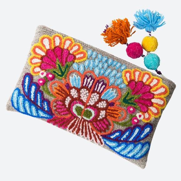 Noonday Collection Handbags - Noonday Collection Wildflower Clutch boho poms